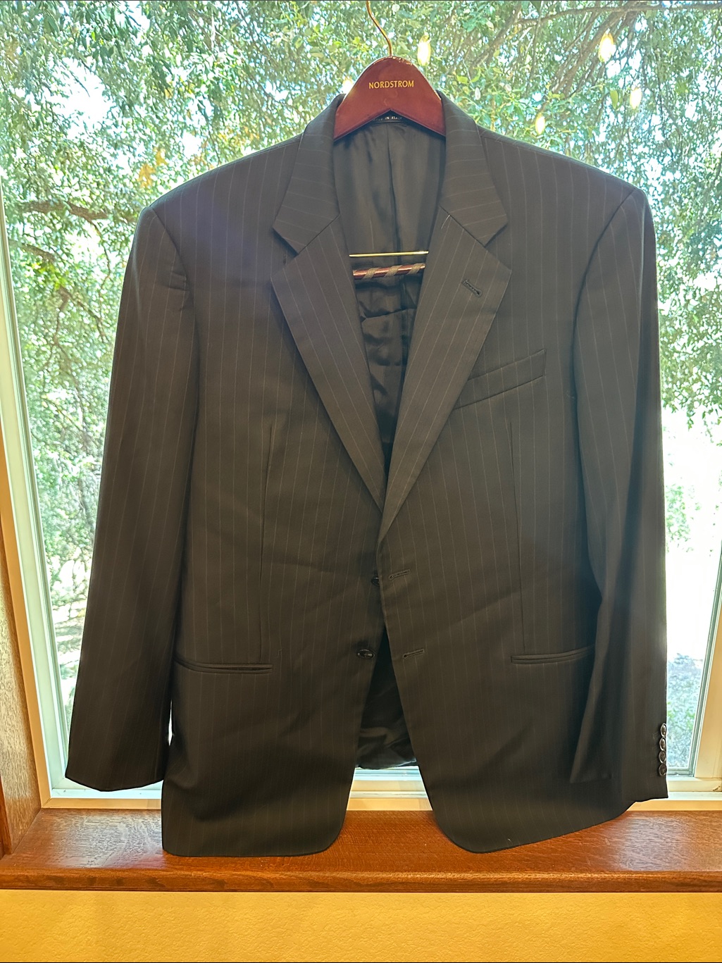 Armani Collezioni Black Pinstripe Men's Suit Jacket